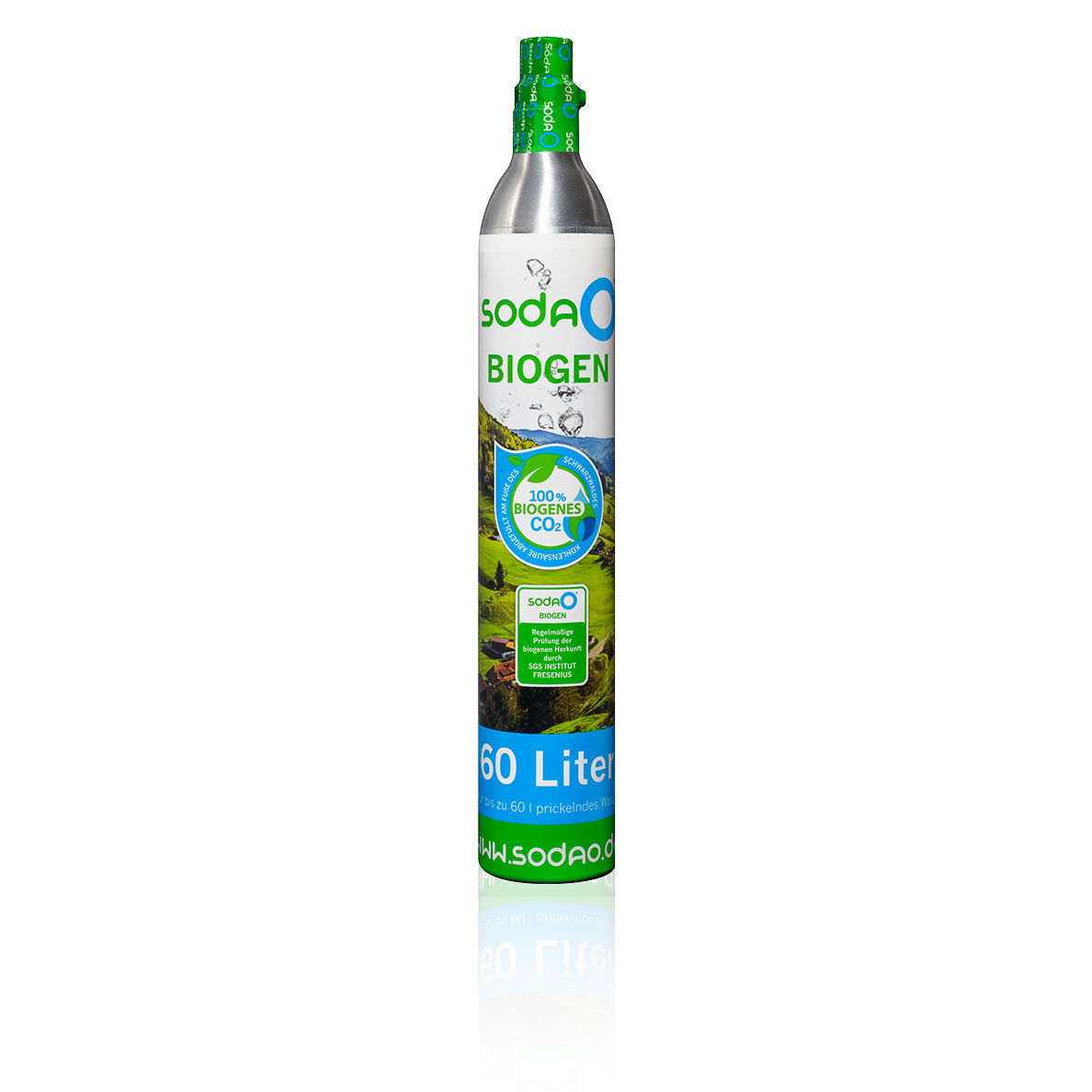 1 x sodaO-BIOGEN-CO2-Neukauf-Zylinder (1x425g) für bis zu 60 Ltr. Soda-Wasser